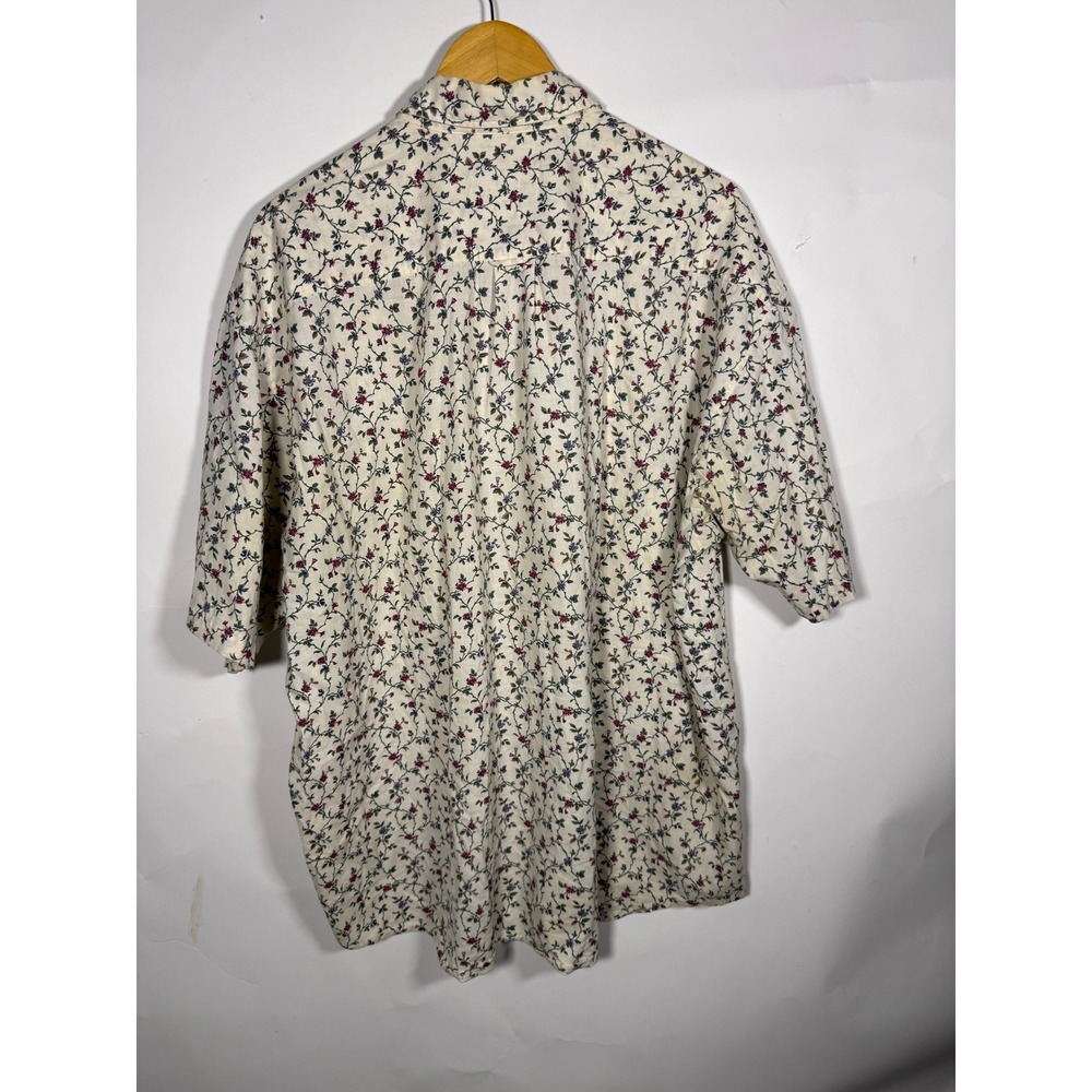 Johnny Cotton Vintage Floral Vine Button Down Shirt Mens XL Made in USA Cream - Picture 4 of 8